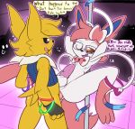  2018 anal anal_penetration anthro balls butt clothed clothing crowd dancing dialogue digital_media_(artwork) duo eeveelution english_text exhibitionism eyewear felino girly glasses glowstick group inside jolteon male male/male male_penetrated male_penetrating nightclub nintendo nude one_eye_closed partially_clothed party penetration penis pok&eacute;mon pok&eacute;mon_(species) pole pole_dancing public rave spread_legs spreading standing sylveon tapering_penis text video_games voyeur 