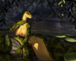 5_fingers anaconda apode areola blurred_background boa_(snake) boinae breasts claws coiling countershade_face countershade_neck countershade_torso countershading draconcopode female finger_claws fingers forest genitals green_body green_scales jungle legless liana_(mmslsteam) lily_pad markings multicolored_body naga navel nipples non-mammal_breasts non-mammal_nipples outside pink_areola pink_nipples plant pussy reptile scales scalie serpentine skiba613 snake solo solo_focus spots spotted_body tree tree_trunk two_tone_body white_body white_scales