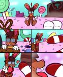 anthro brown_body brown_fur candy candy_cane chocolate cookie dessert exclamation_point eyewear food fur glasses hi_res lagomorph leporid lollipop male mammal marshmallow mintytempest rabbit roderick_(tamerkoh) solo sprinkles