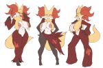  absurdres animal_ear_fluff animal_ears animal_nose blush body_fur breasts delphox delphox_(orange_unite) delphox_(purple_unite) delphox_(sacred) fire fox_ears fox_tail furry furry_female glasses highres holding large_areolae large_breasts lightsource looking_at_viewer navel nipples pokemon pokemon_(creature) pokemon_unite pokemon_xy red_eyes red_fur simple_background snout standing stick stomach sunglasses tail white_fur yellow_fur 