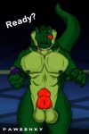  absurd_res anthro balls crocodile crocodilian erection hi_res male muscular muscular_male nude pawzzhky penis reptile scalie signature solo tongue tongue_out 
