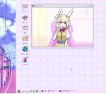  1girl fake_screenshot haniwa_kue joutouguu_mayumi looking_at_viewer mouse_(computer) needy_girl_overdose smile solo touhou twitter twitter_logo window_(computing) windows_98 windows_desktop windows_logo youtube youtube_logo 