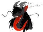 ambiguous_gender anthro black_hair bodily_fluids dragon drooling famir_(artist) fangs front_view grey_body grey_horn hair horn looking_at_viewer male_(lore) mouth_shot open_mouth red_eyes red_tongue saliva saliva_on_tongue saliva_string simple_background solo teeth tongue white_background