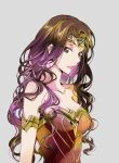  armlet breasts brown_eyes brown_hair cleavage collarbone grey_background headpiece long_hair looking_at_viewer medium_breasts meimi_k parted_lips simple_background smile solo striped upper_body very_long_hair wonder_woman wonder_woman_(series) 