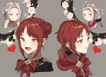  2girls age_progression blush braid earrings edelgard_von_hresvelg fire_emblem fire_emblem:_three_houses fire_emblem_warriors:_three_hopes garreg_mach_monastery_uniform hair_ribbon highres jewelry monica_von_ochs multiple_girls official_alternate_costume official_alternate_hairstyle open_mouth purple_eyes purple_ribbon ribbon smile white_hair yachimata_1205 