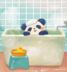 2024 araru bathing bathtub bear blush chibi detailed_background giant_panda hi_res mammal solo steam tongue tongue_out towel water