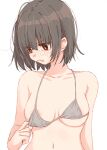  1girl bikini black_eyes black_hair blush breasts highres matsuda_hikari medium_breasts navel nipple_slip nipples off_shoulder open_mouth original short_hair simple_background swimsuit underwear white_background 