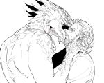  2boys baldur&#039;s_gate baldur&#039;s_gate_3 beard blood blood_on_face chinese_commentary commentary_request dark_urge_(baldur&#039;s_gate_3) dragon_boy dungeons_and_dragons earrings eliza_fox eye_contact face-to-face facial_hair from_side furry furry_male furry_with_non-furry gale_(baldur&#039;s_gate) greyscale half-closed_eyes hand_on_another&#039;s_face hand_on_another&#039;s_neck highres horns interspecies jewelry licking licking_another&#039;s_face lineart looking_at_another male_focus medium_hair monochrome multiple_boys multiple_horns open_mouth scales sharp_teeth simple_background slit_pupils teeth tongue tongue_out upper_body white_background yaoi 
