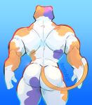 2d_(artwork) anthro beetleartz big_butt blue_background blue_body butt domestic_cat epic_games felid feline felis fortnite fur_pattern hi_res male mammal meowscles muscular muscular_anthro muscular_male nude orange_body rear_view simple_background solo standing tail white_body