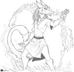 2024 anthro belt claws clothing elemental_manipulation female fur hair half-closed_eyes hanae_(seiji_the_sergal) marcushunter mouth_closed narrowed_eyes partially_submerged pointy_nose raised_tail sergal shirt signature smile solo standing standing_in_water tail tail_tuft topwear tuft tunic water_manipulation