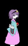  absurdres black_background colored_skin hairband highres koishi_komeiji&#039;s_heart-throbbing_adventure komeiji_satori looking_at_viewer purple_eyes purple_hair purple_skirt sentaku-bune skirt touhou white_skin 