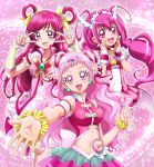  :d arm_strap blush bow breasts collarbone covered_nipples cure_dream cure_happy cure_yell detached_sleeves double_v earrings eyebrows_visible_through_hair floating_hair frilled_skirt frills hair_between_eyes hair_bow hairband hanzou heart highres hoshizora_miyuki hugtto!_precure jewelry long_hair looking_at_viewer medium_breasts midriff miniskirt multiple_girls navel nono_hana open_mouth outstretched_arm pink_eyes pink_hair pink_skirt pleated_skirt precure red_hair shiny shiny_hair short_sleeves skirt smile smile_precure! stomach tank_top twintails two_side_up v very_long_hair white_hairband wrist_cuffs yellow_bow yes!_precure_5 yes!_precure_5_gogo! yumehara_nozomi 