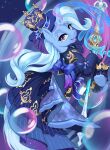 absurd_res blue_body blue_fur blue_hair bow_(ribbon) bubble clothing dstears equid equine female friendship_is_magic fur furina_(genshin_impact) genshin_impact hair hasbro hat headgear headwear hi_res horn mammal mihoyo my_little_pony purple_eyes scepter solo top_hat trixie_(mlp) unicorn