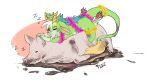 2018 ambiguous_gender anthro bovid caprine dated domestic_pig dragon duo eyes_closed fairy_lights famir_(artist) famir_(character) feral fur furred_dragon goat green_body green_fur green_hair hair horn hybrid lying male mammal mouth_closed nude on_front on_top signature sleeping sound_effects suid suina sus_(pig) tail tail_tuft tan_body tan_fur tuft vowelless vowelless_sound_effect white_hair yellow_horn zzz