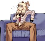 anthro blush bovid caprine clothed clothing eyewear fur glasses hi_res kaibootsu male mammal sheep sheepie simple_background solo