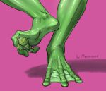  3_toes ambiguous_gender amphibian foot_focus frog green_skin hindpaw monstrovod paws plantigrade solo toe_curl toes webbed_feet 