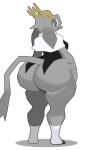 anthro antlers big_butt blue_eyes bottomless bovid butt caprine clothed clothing female goat grey_body grey_hair hair hi_res horn huge_butt mammal pseudoregalia serious_face solo sssonic2 sybil_(pseudoregalia) tail thick_thighs topwear