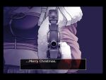  1girl ace_attorney breasts bullpup cleavage coat commission english_commentary english_text fur-trimmed_coat fur_trim girls&#039;_frontline gun holding holding_gun holding_weapon meme merry_christmas official_alternate_costume p90 p90_(girls&#039;_frontline) p90_(scarlet_turbo)_(girls&#039;_frontline) parody pixiv_commission pointing pointing_at_viewer red_coat senpaihawkkun solo submachine_gun weapon 