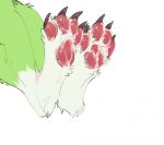 ambiguous_form ambiguous_gender bodily_fluids brown_claws claws cum cum_on_feet digitigrade faceless_ambiguous faceless_character famir_(artist) famir_(character) feet foot_shot fur genital_fluids green_body green_fur pawpads red_pawpads simple_background solo white_background white_body white_fur