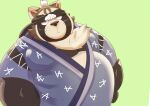 accessory anthro asian_clothing blue_clothing brown_body brown_fur canid canine clothing east_asian_clothing eyebrows fur headband japanese_clothing kimono lifewonders live_a_hero male mammal neck_tuft overweight raccoon_dog shoen solo tanuki tanukinoden thick_eyebrows tuft