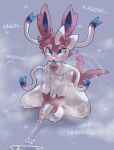 absurd_res anthro blush bodily_fluids echochamber eeveelution ejaculation generation_6_pokemon hi_res male masturbation moan musk musk_clouds musky_cock nintendo pokemon pokemon_(species) solo sweat sylveon tail tail_motion tailwag text
