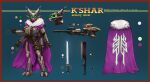 alien ambiguous_gender armor cape cleaver_(weapon) clothing destiny_(video_game) eliksni fur_collar gun hi_res horn melee_weapon plate_armor ranged_weapon saber solo sword warrnet weapon