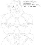 absurd_res angry anthro bdsm bondage bound canid canine canis dialogue drexotter forced hi_res male mammal profanity restraints rope rope_bondage solo wolf