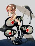  1girl agent_8_(splatoon) bodysuit boots brown_eyes brown_hair closed_mouth grey_background hashtag_only_commentary highres li04r limited_palette long_hair mushroom octoling_girl octoling_player_character sitting sleeveless sleeveless_bodysuit solo splatoon_(series) splatoon_3 splatoon_3:_side_order suction_cups swarming_languendo tagme tentacle_hair white_bodysuit 