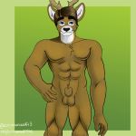  animal_genitalia anthro cervine crimsonwolf1902 digital_media_(artwork) looking_at_viewer male mammal nude sheath simple_background solo standing white-tailed_deer 