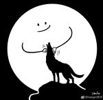  animate_inanimate black_and_white canine clothing feral full_moon gloves mammal monochrome moon open_mouth petting rock signature silhouette smile tango_gao toony watermark wolf 