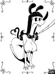 3:4 absurd_res anthro breasts butt canid canine canis collar disney domestic_dog drasha69 feet female hair hi_res leash leashed_collar mammal mickey_mouse_shorts monochrome nipples nude nude_female red_hair solo tail tongue tongue_out toony