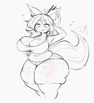 animal_humanoid belly blush blush_lines bottomwear bra breasts canid canid_humanoid canine canine_humanoid cleavage clothed clothing female fox_humanoid freckles hand_behind_head hand_on_belly heart_symbol huge_thighs humanoid mammal mammal_humanoid mochi_(mochifoxxo) mochifoxxo monochrome motion_lines navel open_mouth shorts simple_background slightly_chubby slightly_chubby_female slightly_chubby_humanoid smile solo standing tail tail_motion tailwag thick_thighs topwear underwear