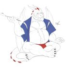  2018 anthro beard belly belly_hair body_hair bulge chest_hair claws clothing defago dragon eyewear facial_hair fundoshi glasses grizsylverwing happy_trail horn japanese_clothing kemono looking_at_viewer male mature_male meditating meditation mudra muscular pecs scalie sitting smile smoking_pipe solo underwear wings 