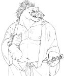  anthro belly boar facial_hair kemono kmd023 male mammal melee_weapon muscular mustache navel nipples pecs porcine solo sword weapon 