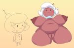 adventure_time areola belly big_areola big_belly big_breasts breasts cartoon_network cherry cherry_cream_soda female food food_creature fruit genitals gradient_background hands_on_hips humanoid looking_at_viewer looking_down looking_down_at_viewer nipples nude plant pussy red_body simple_background solo thick_thighs vr457 wide_hips