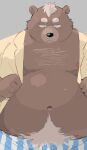 2024 anthro bear belly big_belly black_nose brown_body clothing kemono male mammal moobs navel nipples overweight overweight_male sessa simple_background solo underwear