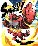  2018 abs anthro biceps black_fur claws digital_media_(artwork) feline fur hi_res incineroar male mammal muscular nintendo pok&eacute;mon pok&eacute;mon_(species) red_fur simple_background solo takataka teeth video_games 