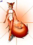 absurd_res anthro areola breasts brown_eyes brown_hair canid canine cheek_tuft choker clothing collar colored_nails disney facial_tuft female fluffy fluffy_tail footwear fox genitals hair hi_res high_heels jewelry long_tail maid_marian mammal nails necklace newzorra nipples nude nude_female orange_body pink_nipples pussy red_fox robin_hood_(disney) short_hair small_breasts smile solo strutting tail true_fox tuft walking walking_towards_viewer