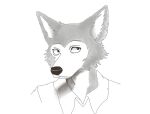 beastars black_and_white canid canine canis clothed clothing fur grey_body grey_fur hi_res huanxiaomo legoshi_(beastars) looking_up male mammal monochrome simple_background wolf