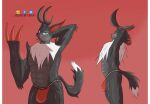 abs anthro antlers assassinfenrir blue_eyes bulge claws clothed clothing digital_media_(artwork) fur grey_body grey_fur hi_res horn jockstrap jockstrap_only lagomorph looking_at_viewer loupmoon male mammal multicolored_body multicolored_fur muscular muscular_anthro muscular_male pal_(species) palworld pecs pocketpair red_background shaded signature simple_background solo tail topless two_tone_body two_tone_fur underwear underwear_only were werelagomorph wererabbit white_body white_fur