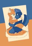 absurd_res abys_171 anthro blue_body blue_fur duo felid fur green_eyes hi_res hug male male/male mammal orange_body orange_fur shaded simple_background