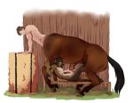  2018 agropuer animal_genitalia animal_penis anthro big_penis brown_fur canine canine_penis centaur digital_drawing_(artwork) digital_media_(artwork) digitigrade dog duo equine equine_penis equine_taur erection fur german_shepherd hair hooves kevin_hanoveria knot long_hair male male/male mammal nude open_mouth penis smile taur vincent_doggts 