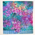  border bush flower leaf mimoth no_humans original painting_(medium) plant purple_flower still_life tile_wall tiles traditional_media white_border 