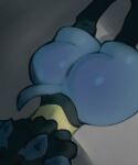 2024 ambiguous_gender anthro big_butt bubble_butt butt fur generation_4_pokemon grey_background hi_res lucario lying male_(lore) neeno nintendo nude on_front pokemon pokemon_(species) shadow simple_background solo thick_thighs tuft