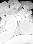  2girls absurdres ass ass_visible_through_thighs blush breasts completely_nude cuddling elf fern_(sousou_no_frieren) frieren greyscale highres huge_breasts inverted_nipples large_areolae monochrome multiple_girls nude pointy_ears sleeping sleeping_on_person slush5244 small_breasts sousou_no_frieren spread_legs sweat uncensored yuri 