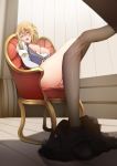  absurdres black_skirt blush braid breasts breasts_outside brown_hair chair closed_eyes commentary_request counter eyebrows_visible_through_hair fingering from_below goblin_slayer! guild_girl_(goblin_slayer!) highres indoors large_breasts leg_up legs lonely long_sleeves masturbation moaning nipples open_mouth pantyhose pantyhose_pull pussy pussy_juice ryu_jiao sitting skirt skirt_around_one_leg skirt_pull solo thighs uncensored 
