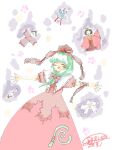  1girl arm_ribbon bow dress frilled_bow frilled_ribbon frills front_ponytail green_hair hinadan hinamatsuri kagiyama_hina open_mouth pechi_(h0t_c0ffee) red_bow red_dress red_ribbon ribbon smile solo touhou zun_(style) 