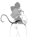  animal_humanoid butt capelet clothed clothing greyscale hair humanoid low-angle_view mammal monochrome mouse_humanoid nazrin panties rear_view rodent shirt short_hair skirt touhou underwear upskirt yonaki 