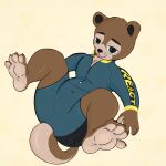 4_toes anthro bodysuit brown_body brown_fur clothing cute_expression feet fur light_body light_fur looking_at_viewer male mammal mustelid otter otto_(rainbow_six:_extraction) simple_background skinsuit soles solo the_g0lden_0ne tight_clothing toes tongue tongue_out zipper
