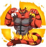  2018 5_fingers abs ambiguous_gender anthro barazoku biceps claws eyes_closed fangs feline flexing fur incineroar male mammal manly muscular nintendo nude open_mouth pecs pok&eacute;mon pok&eacute;mon_(species) sharp_claws sharp_teeth smile solo super_smash_bros super_smash_bros._ultimate teeth theotherwolfy tongue triceps video_games 